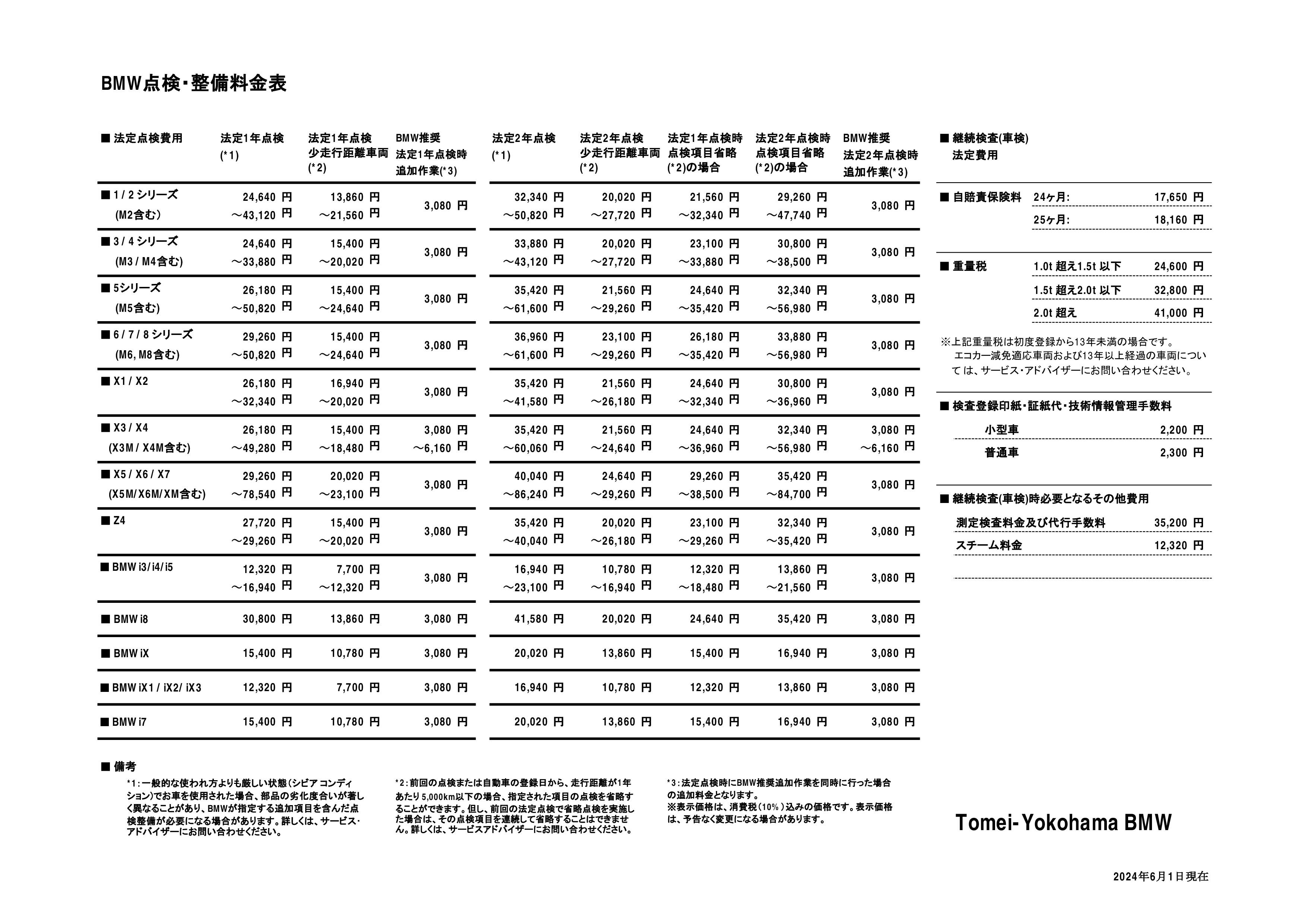 点検整備料金表