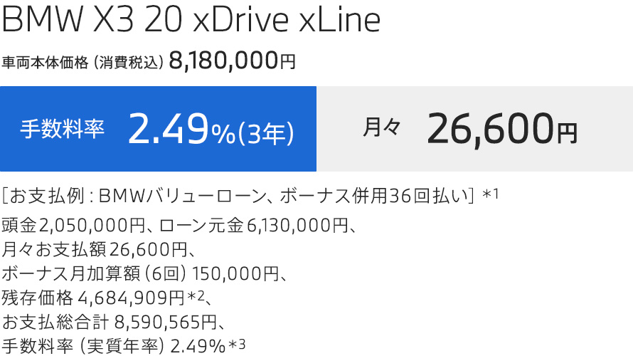 BMW X3 20 xDrive xLine お支払例